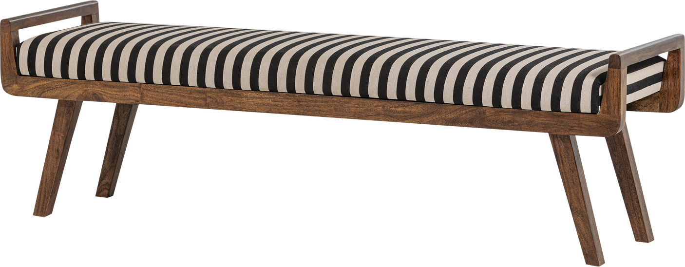 Bænk Woood Collection 157 Cm Akacietræ Sort Hvidstribet Stof Til Entré Og Soveværelse