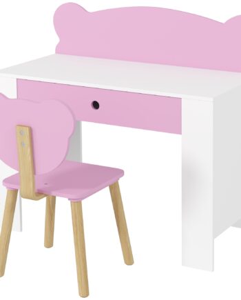 Børne Skrivebordssæt  Bjørneformet Skrivebord Og Stol Med Skuffe  Til Skrivning Og Kreativitet  Alder  -   Pink