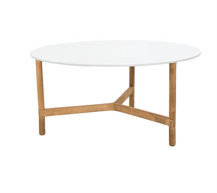 Cane-line Twist Sofabord Rundt   90 Cm  Stel: Teak Bordplade: Hvid Hi-core Hvid : Erling Christensen Møbler