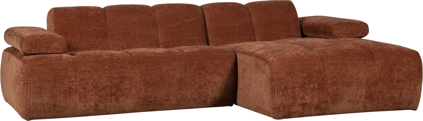 Chaiselongsofa Woood Mojo -personers Højrevendt Rustbrun Ribstof Justerbare Armlæn 284 Cm