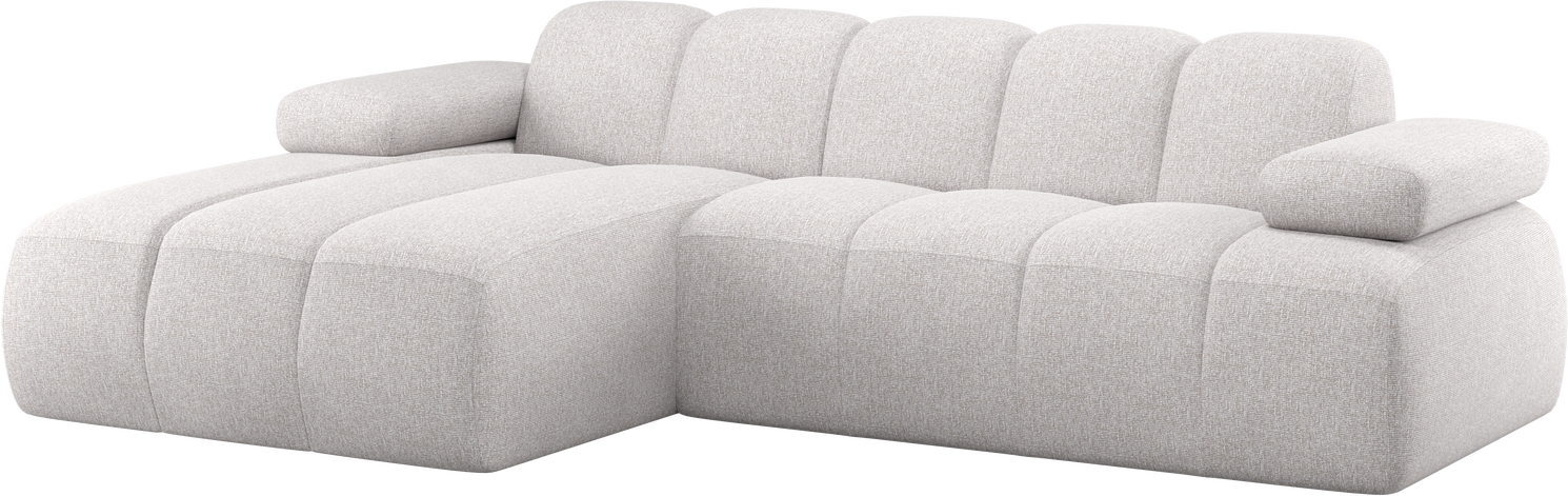 Chaiselongsofa Woood Mojo -personers Venstrevendt Ecru Bouclé 100 Polyester Justerbare Armlæn 284x160x74 Cm
