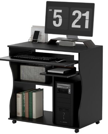 Computerbord Med Hjul  Skrivebord Med Opbevaring  80   48   75 Cm  Sort