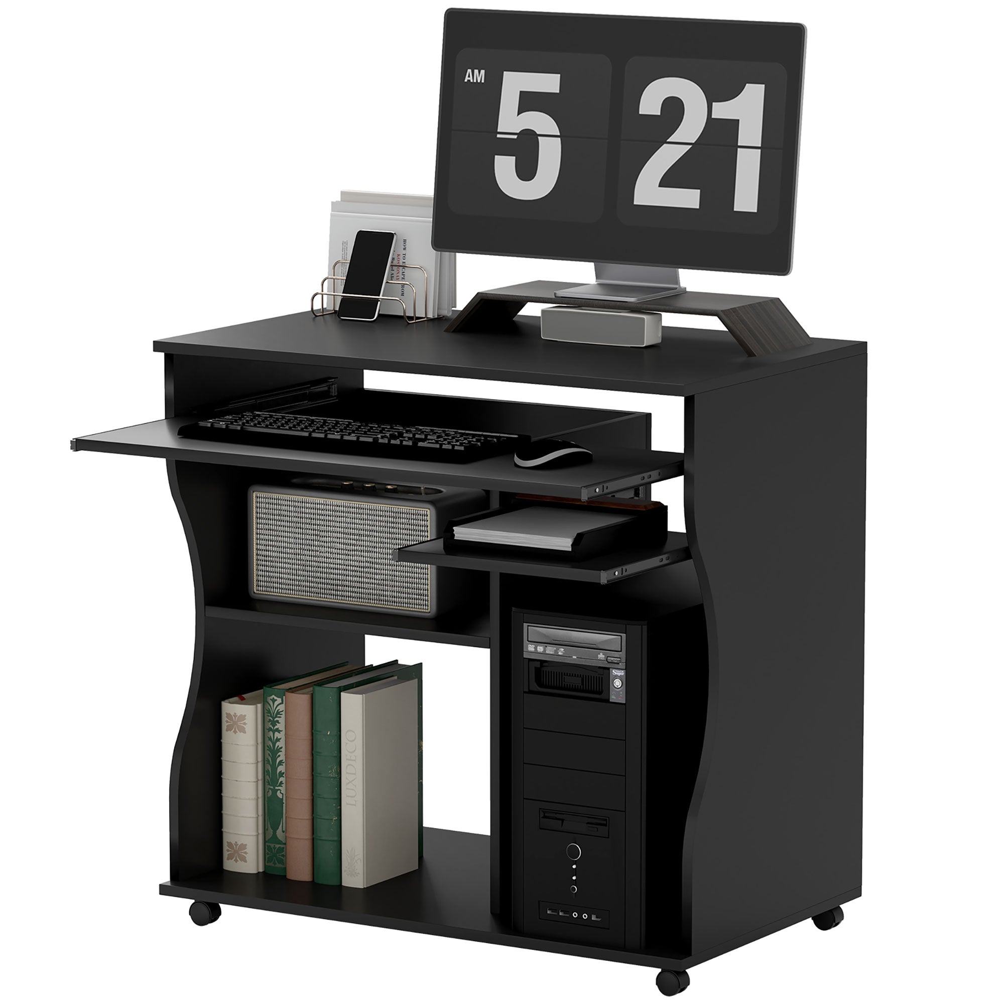 Computerbord Med Hjul Skrivebord Med Opbevaring 80 48 75 Cm Sort
