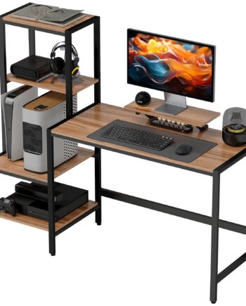 Computerbord Med Skærmstativ  Skrivebord Med  -lags Hylde  Industrielt Design  Brun