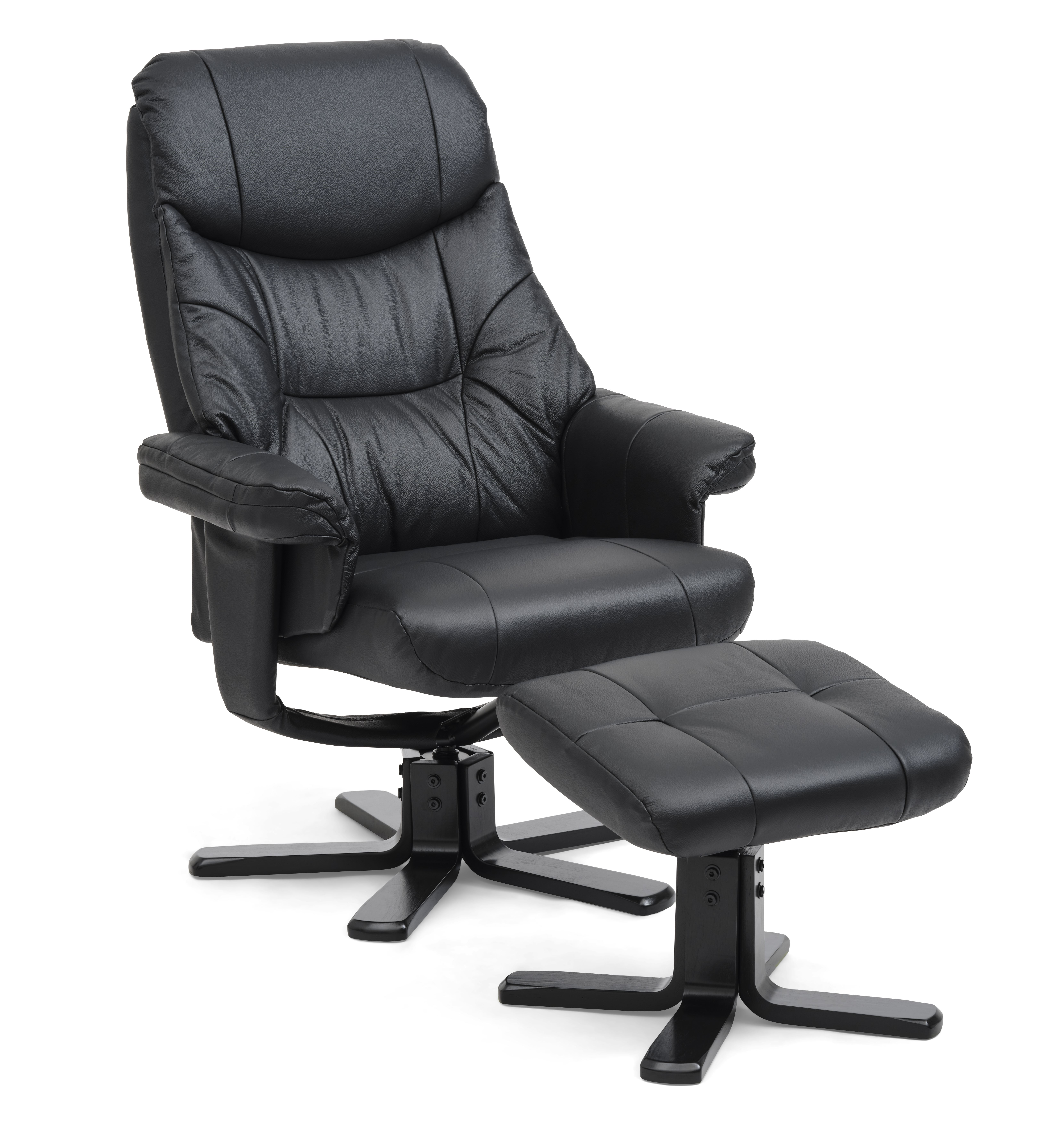Cosy Recliner Lænestol  Inkl  Fodskammel Sort Læder  Kunstlæder Og Sort Træ