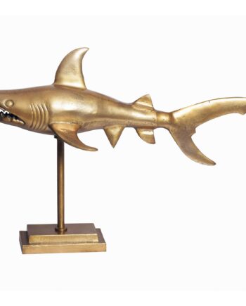 Dekorativ Hajfigur  Aluminium  Guld  Nautisk Stil  70 Cm Med Base  Moderne Metaldesign  Borddekoration  Boligindretning  Aluminiumsdekoration  Boligtilbehør