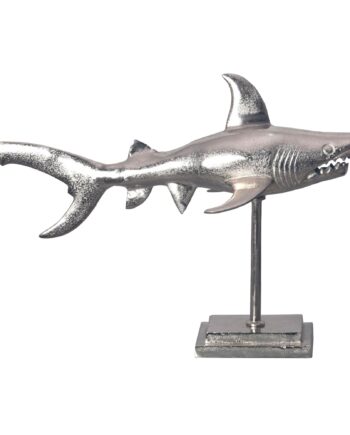 Dekorativ Hajfigur  Aluminium  Sølv  Maritim Stil  70 Cm Med Base  Moderne Metaldesign  Borddekoration  Boligindretning  Aluminiumsdekoration  Boligtilbehør