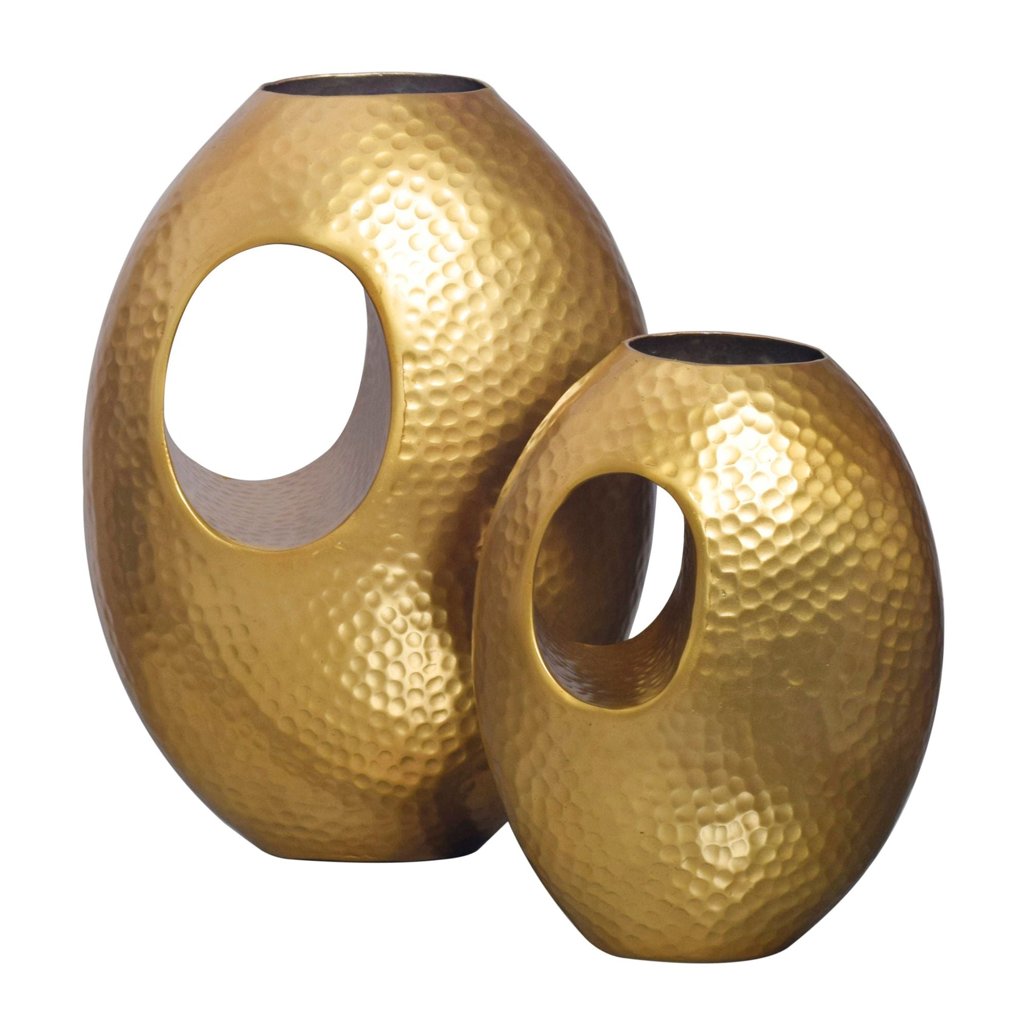 Dekorativ Vasesæt Med Aluminiumsguld Med Bærehåndtag Moderne Blomstervase Hamret Finish -delt Dekorativ Vase Til Blomster Håndlavet Bordvase Aluminium