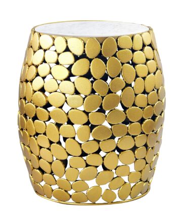Design Sidebord Rundt 40 Cm Af Aluminium Guld   Hvid Marmor Bordplade Sofabord   Metal  Håndlavet