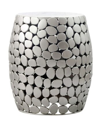 Design Sidebord Rundt 40 Cm Lavet Af Aluminium Sølv   Hvid Marmor Bordplade  Håndlavet