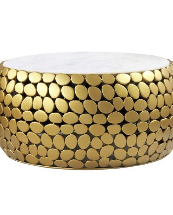 Design Sofabord Rundt 66 Cm Lavet Af Aluminium Guld Og Hvid Marmor Bordplade  Håndlavet