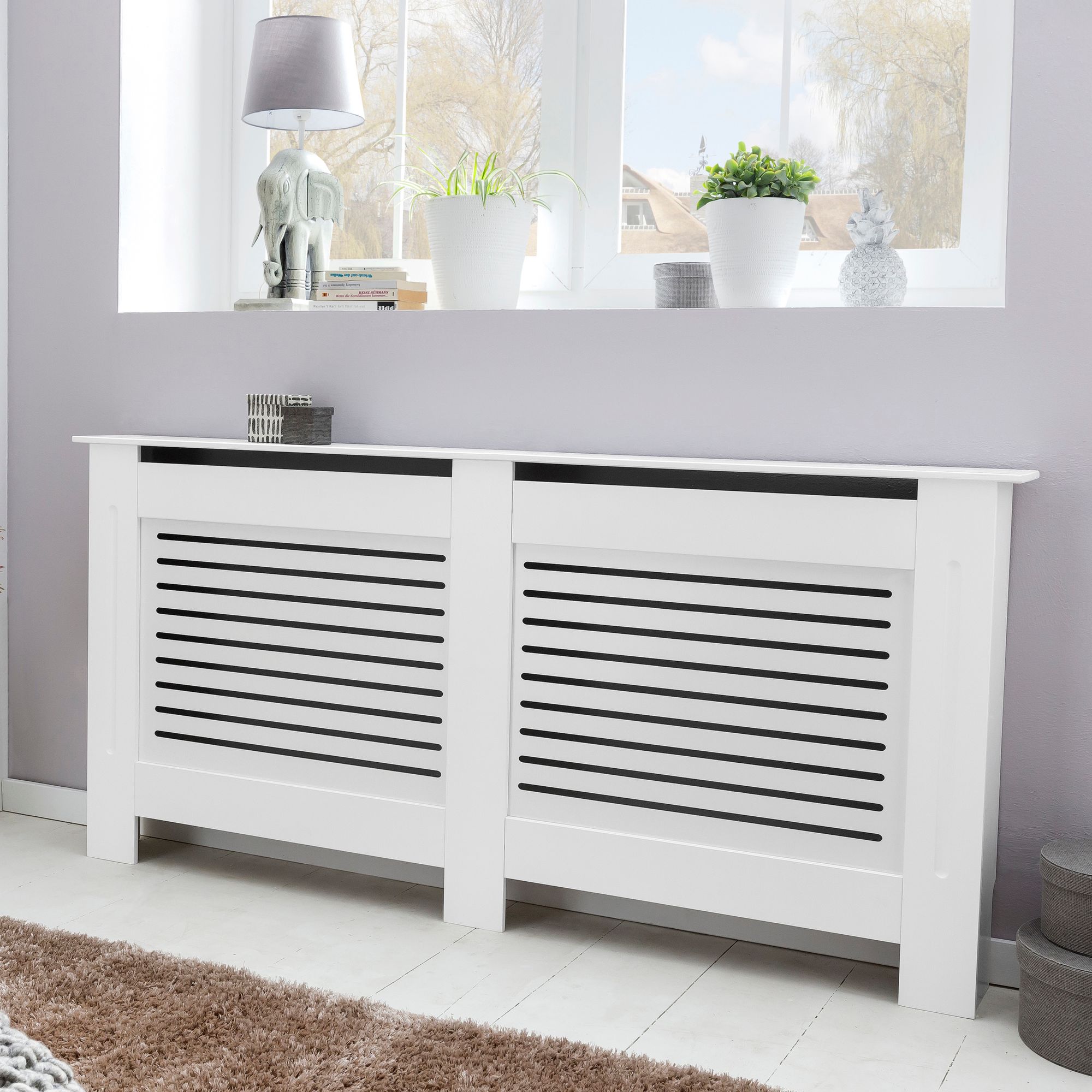 Designer Radiatordæksel Wl5 746 Hvid Matlakeret 152x83x19 Cm  Stor Radiatordæksel  Radiatordæksel Med Trælameller  Radiatordækselbeskyttelse