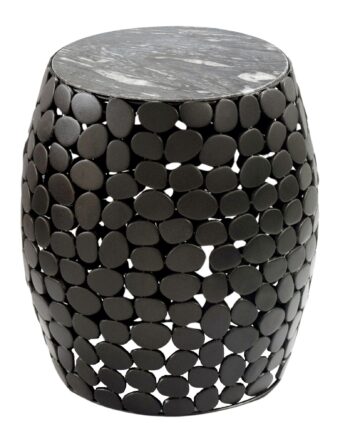 Designer Sidebord Rundt 40 Cm Lavet Af Sort Aluminium Og Marmorbordplade Sofabord   Aluminium  Håndlavet