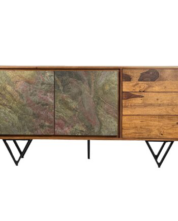 Designer Skænk   Massivt Træ  150x40x55 Cm    Låger Og   Skuffer  3d-stenlook Fronter