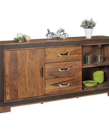 Designer Skænk   Massivt Træ Med Kunstlæder 160x44x80 Cm