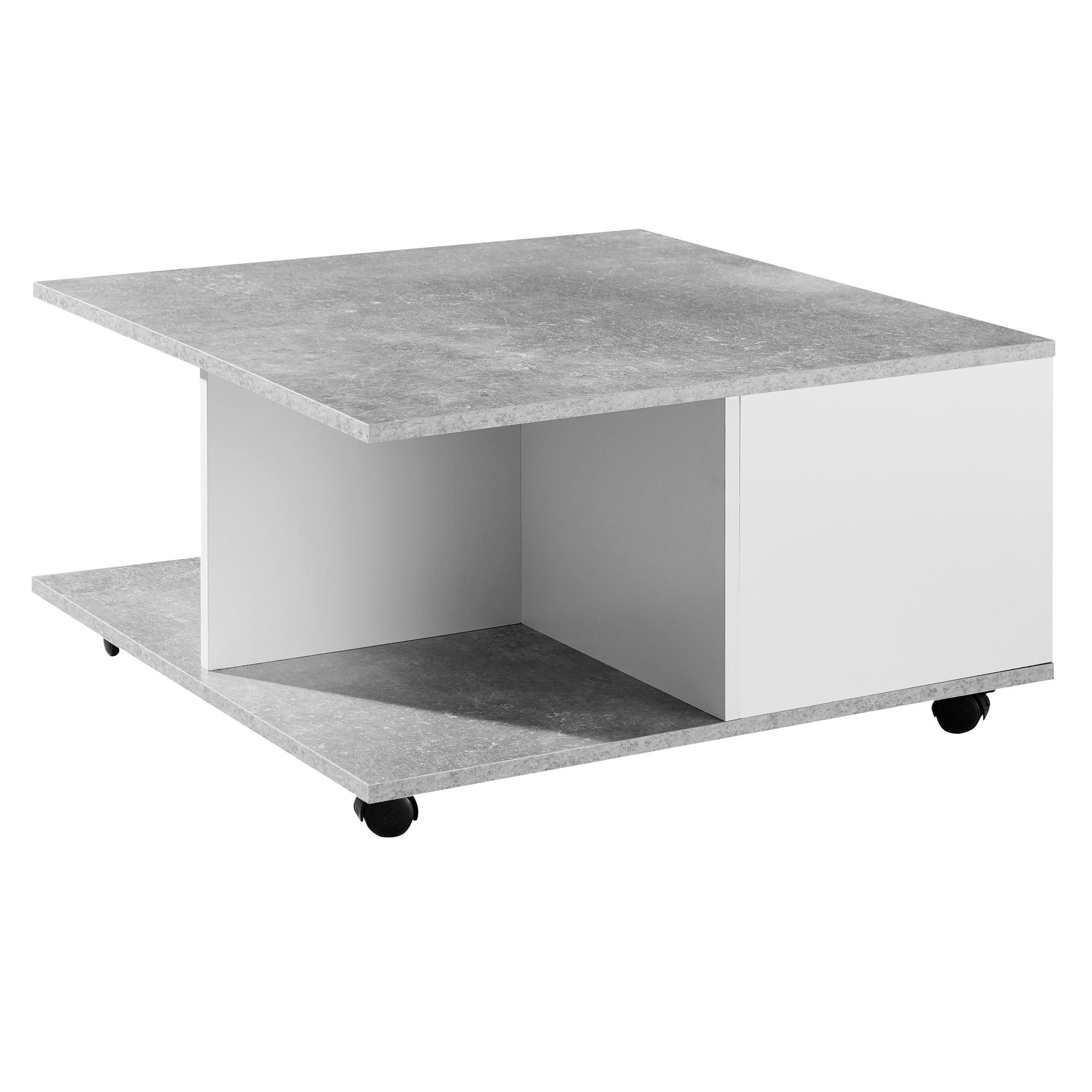 Designer Sofabord 70x70 Cm Cementgrå Hvid  Stuebord Med   Skuffer  Sofabord Med Hjul  Bord Med   Rum