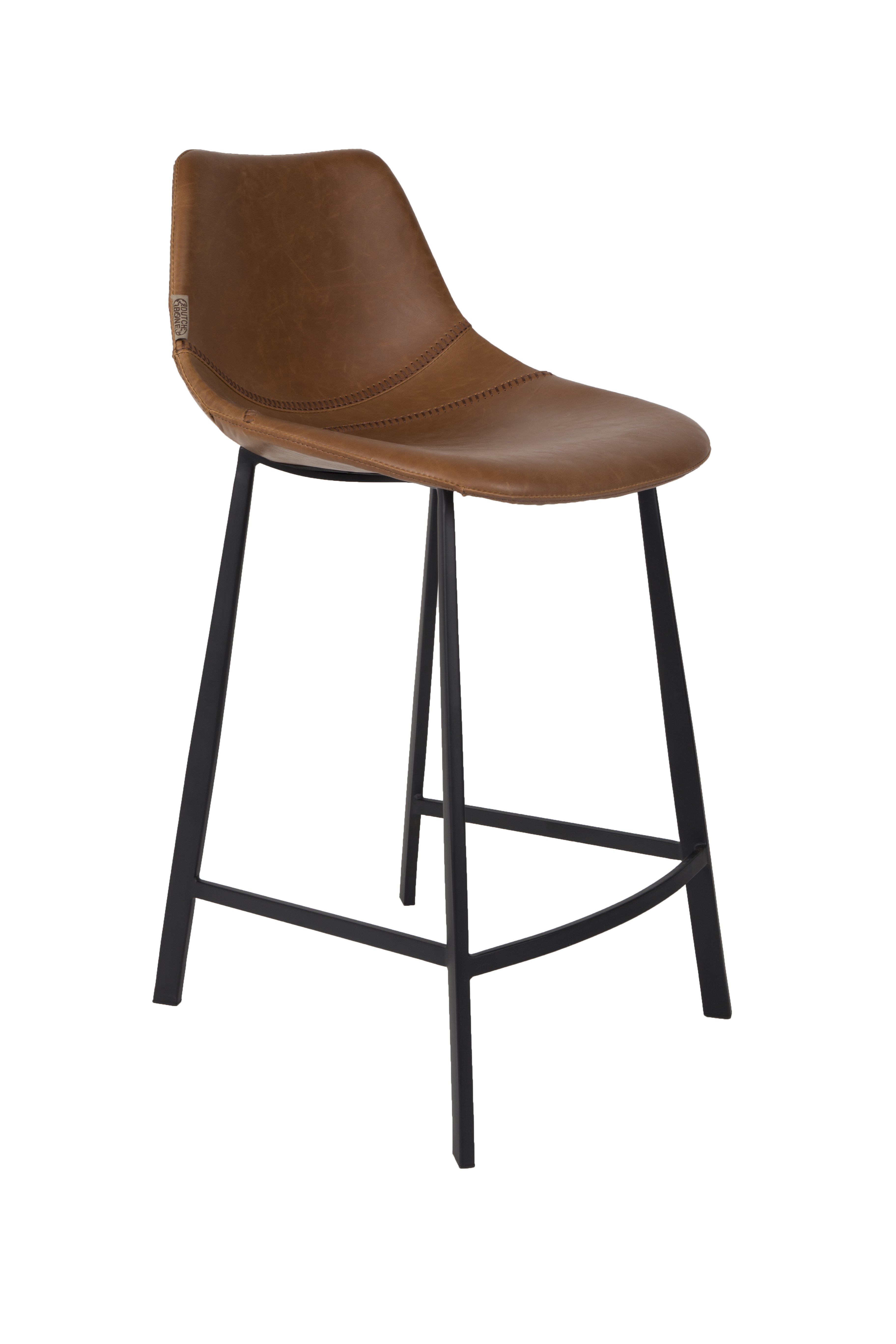 Dutchbone Franky Barstol     Ryglæn Og Fodstøtte Brun Pu Og Sort Stål  65cm