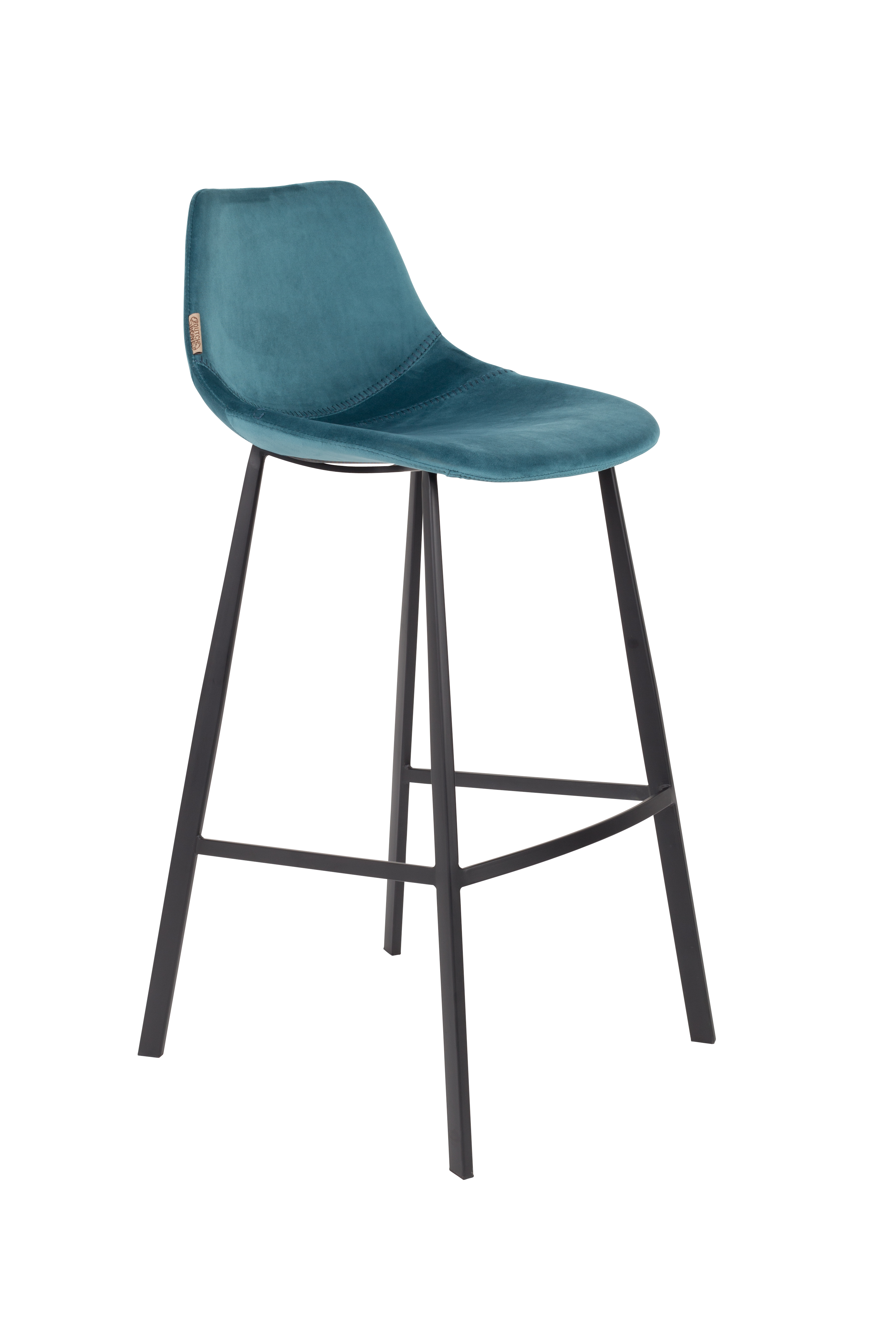 Dutchbone Franky Barstol     Ryglæn Og Fodstøtte Petrol Fløjl Stof Og Sort Stål  80cm