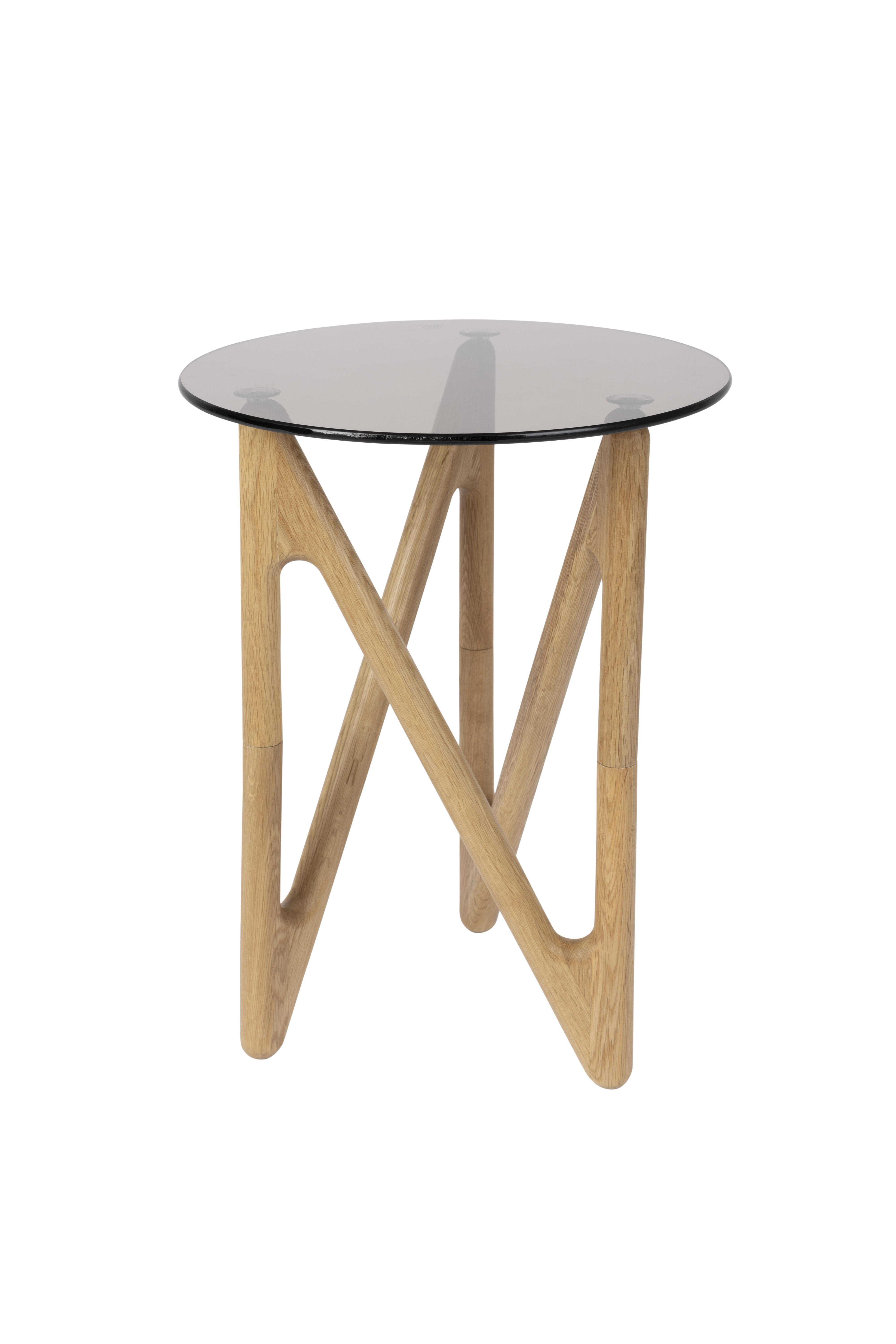 Dutchbone Naia Sidebord  Rund Røgfarvet Glas Og Natur Egetræ  ø40