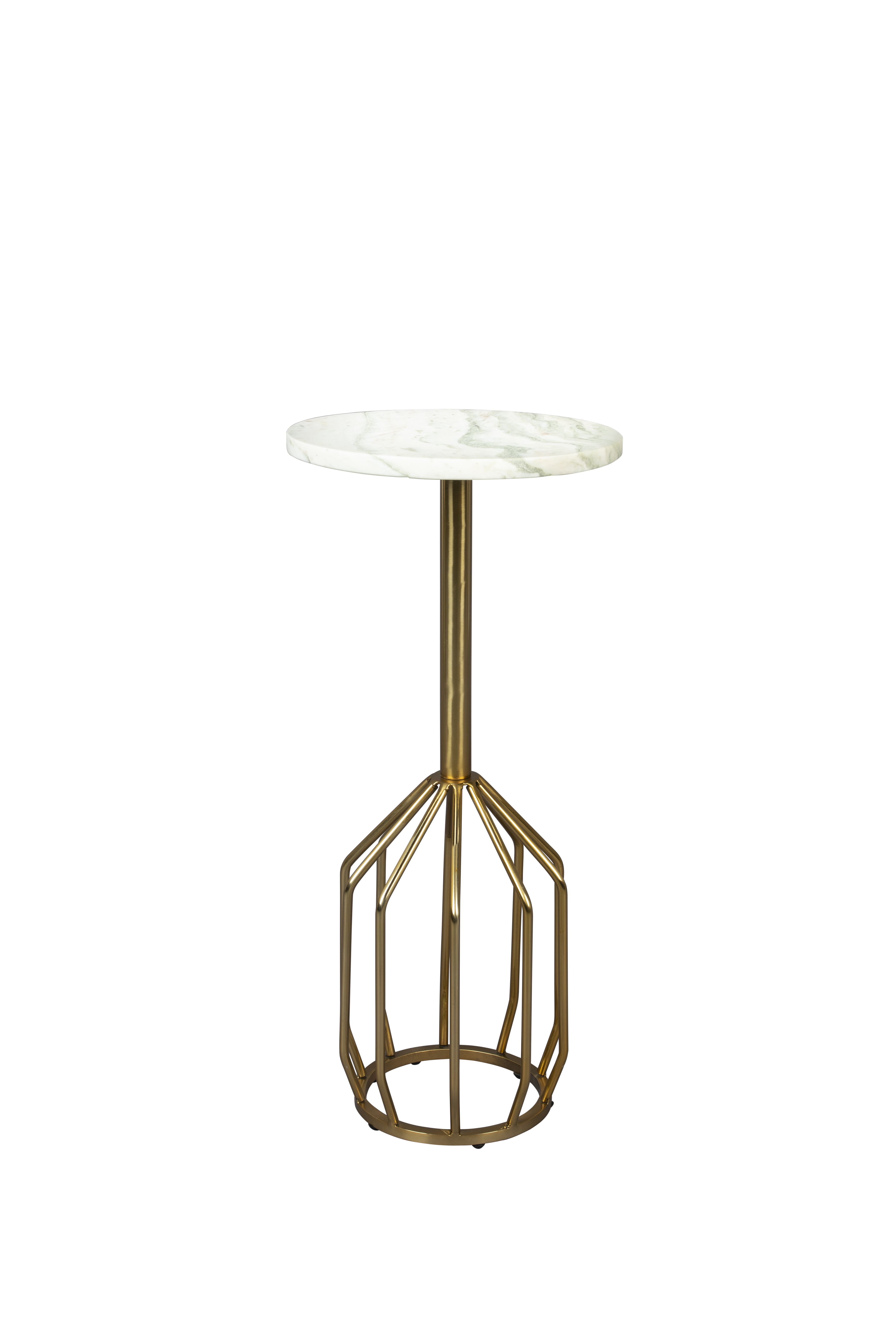 Dutchbone Salerno Sidebord    Rund Grøn Marmor Og Guld Stål  ø25