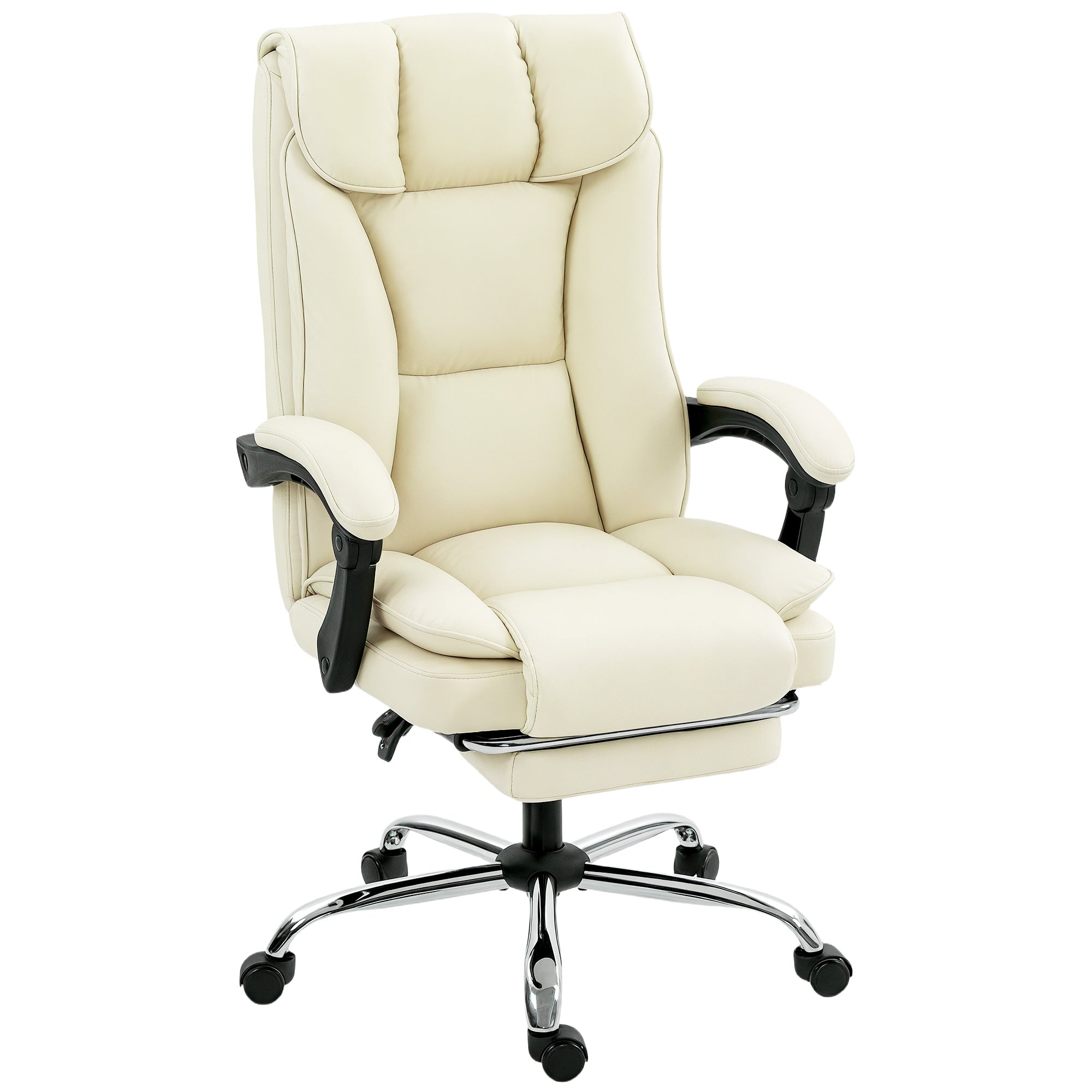 Ergonomisk Kontorstol Med Fodstøtte Kunstlæderbetræk Hjul Drejelig Metal Beige Sort