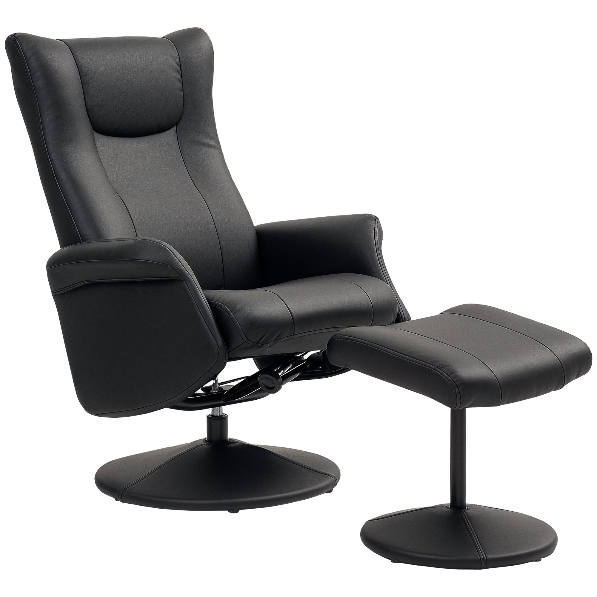 Executive Chair Med Skammel Læderlook Drejelig Justerbar Ryglæn Op Til 150 Kg Sort