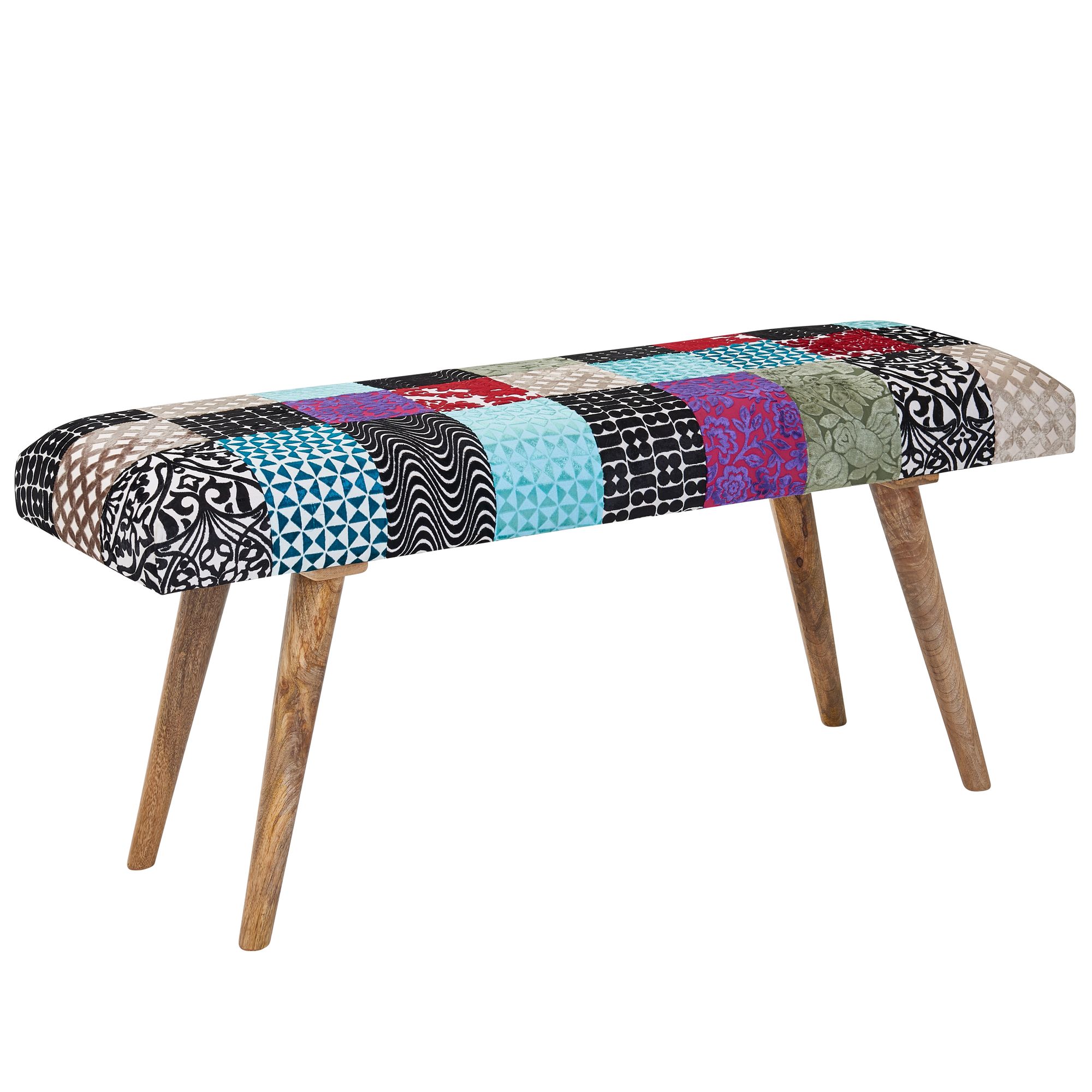 Fløjlsbænk   Massiv Træbænk  Farverig  117x51x38 Cm  Patchwork Sengebænk  Designer Polstret Bænk Til Entreen  Moderne Polstret Stofbænk Til Spisestuen  Rygløs Entrebænk