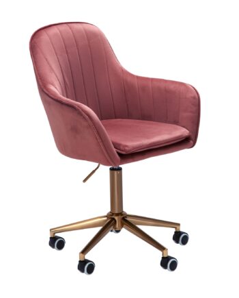 Fløjlskontorstol   Pink  Designer Drejestol Med Ryglæn  Arbejdsstol  120 Kg Vægtkapacitet  Højdejusterbar  Skalstol Med Hjul  Drejestol