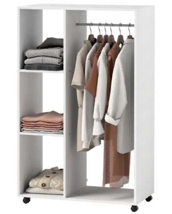 Garderobe På Hjul  Mobil Garderobe  Garderobeskab  Rullende Tøjstativ  80   40   128 Cm  Hvid