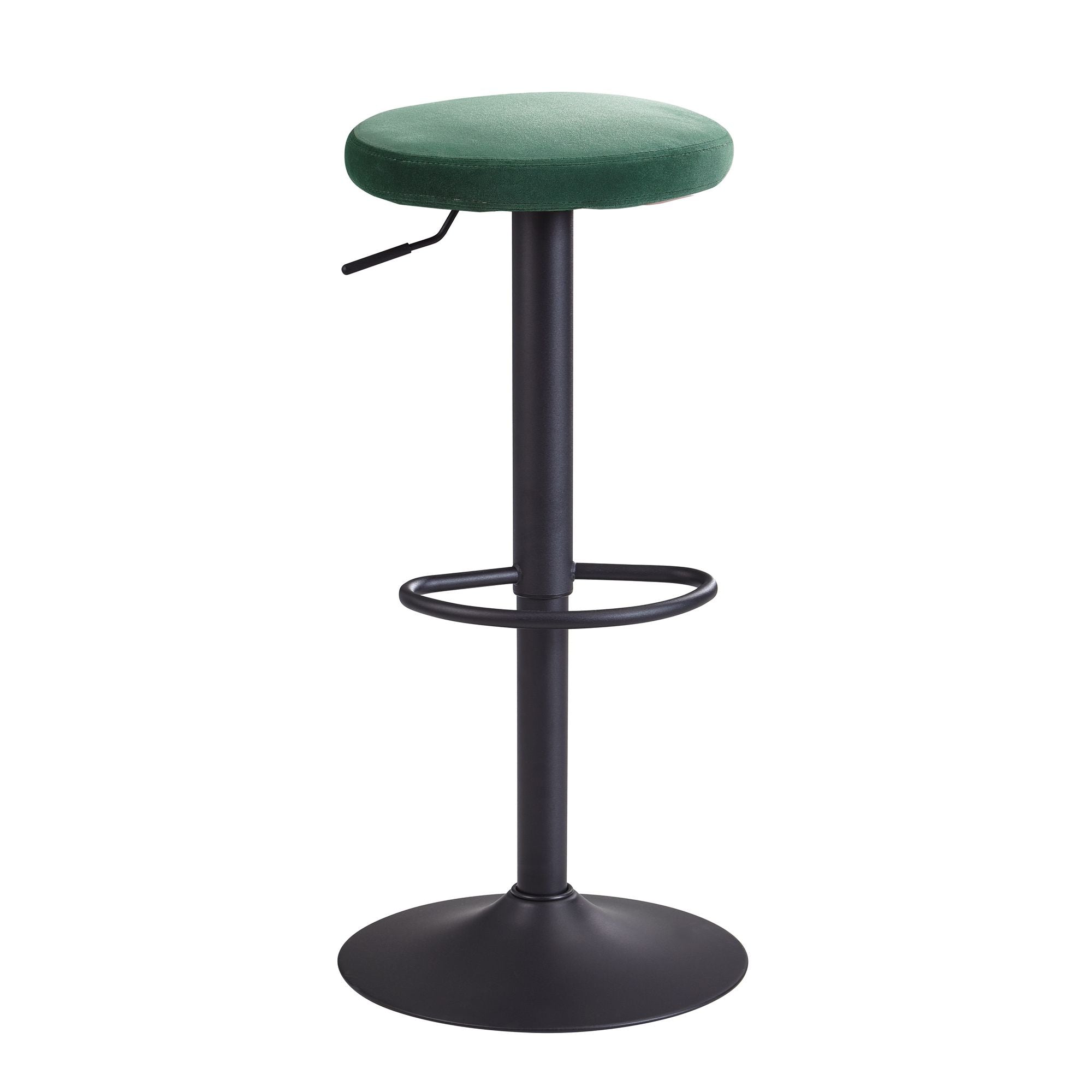 Grøn Fløjlsbarstol  Rygløs  58-79 Cm  Køkkenstol  Stof Metal  100 Kg  Designerbarstol  Barstol  Drejelig Bistrostol