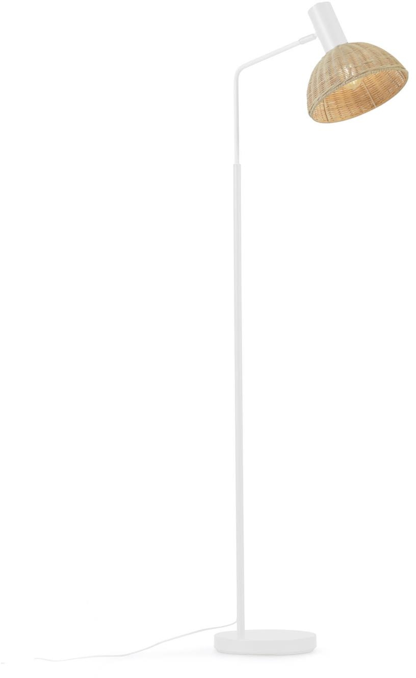 Gulvlampe Kave Home Damila   Rattan Naturfiber Håndvævet Med Mat Hvid Metalstruktur H165 Cm