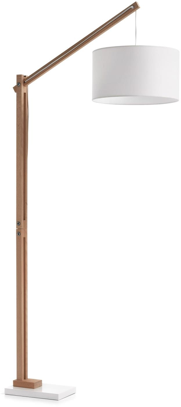 Gulvlampe Standerlampe Kave Home Riaz   Massivt Bøgetræ  Hvidt Pulverlakeret Stål Og Bomuldsskærm H186xb40xl82 Cm