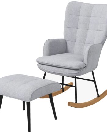 Gyngestol Med Fodskammel Skandinavisk Design Gyngestol Med Fodskammel  Bøgetræ  Quiltet  64 Cm   89 Cm   90 Cm Grå