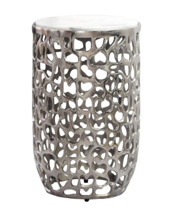 Håndlavet Sidebord Aluminium Sølv Rundt 30cm Udtræksbord Med Marmorbordplade Designer Metal Sofabord Til Stuen