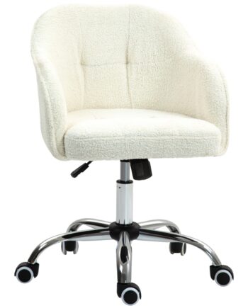 Hjemmekontorstol  Ergonomisk Skrivebordsstol Med Vippefunktion  Teddy Velvet Look 56   61   86 Cm Cremehvid