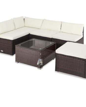 Hjørnelounge   Polyrattan Brun Creme Tyk Rygpuder