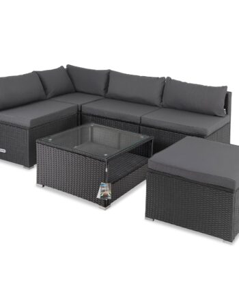 Hjørnelounge   Polyrattan Sort Antracit Tyk Rygpuder