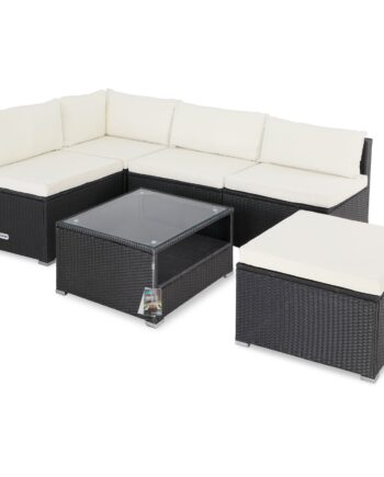 Hjørnelounge   Polyrattan Sort Creme Tykke Rygpuder