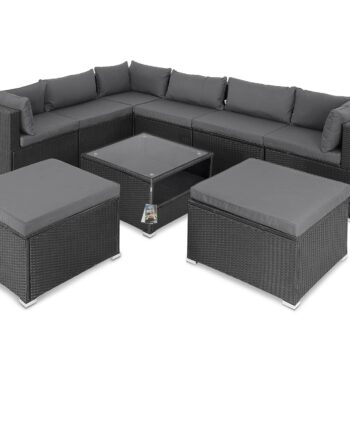 Hjørnelounge   Polyrattan    Sort Antracit Inkl  Hynder