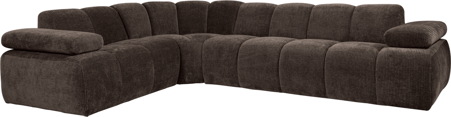 Hjørnesofa Woood Mojo Venstrevendt Ribstof Brun Fløjlsagtig Jacquard Justerbare Armlæn Martindale 80 000
