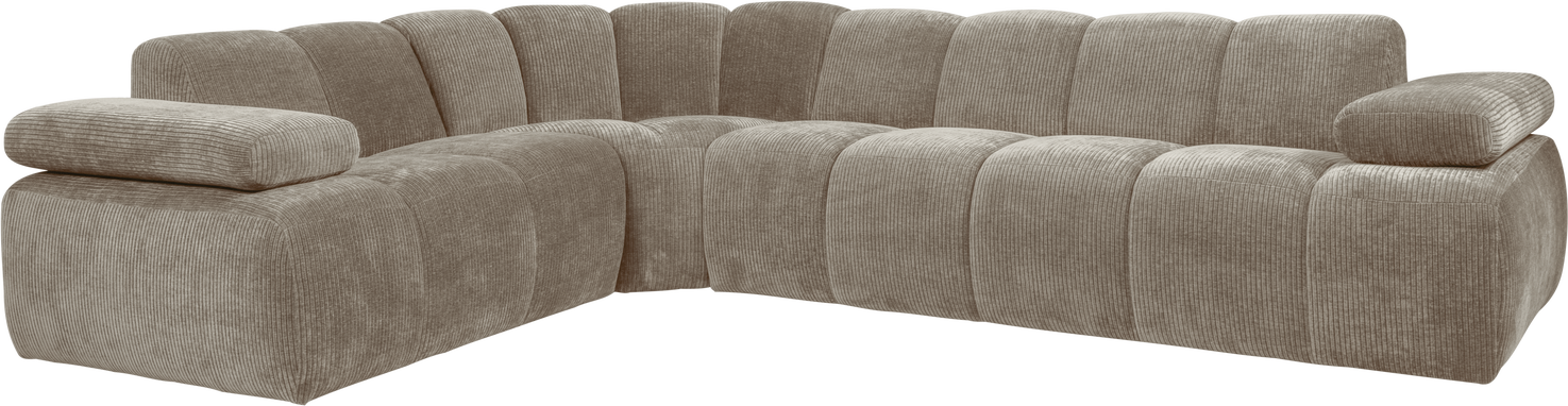 Hjørnesofa Woood Mojo 310x230 Cm Venstrevendt Mørk Sand Ribstof Jacquardvævet Manuelt Justerbare Armlæn