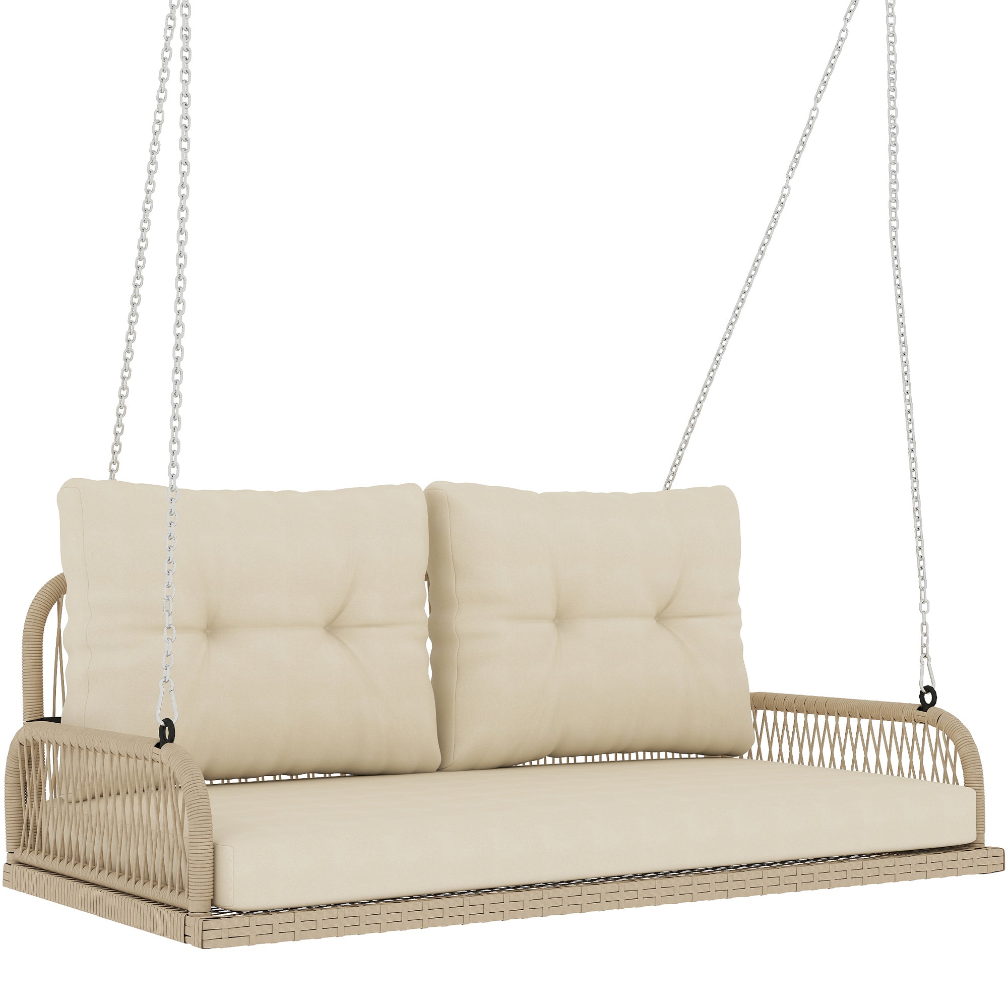 Hollywood Gynge   -personers  Rattan Havegynge Med Hynder Og Kæder  Op Til 240 Kg  115   66   44 Cm  Beige