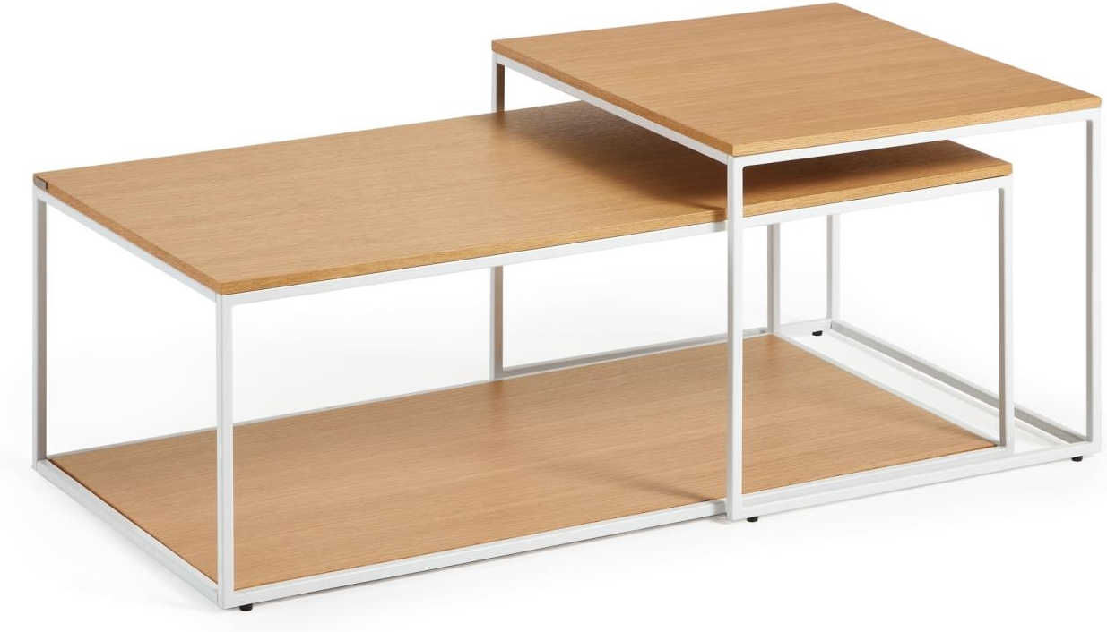 Kaffebord Kave Home Yoana 100x50x43 Cm Egetræsfiner Og Hvid Metalramme