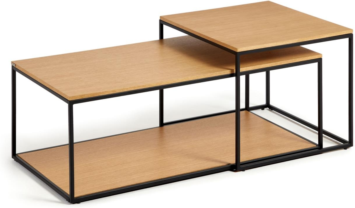Kaffebord Sofabord Kave Home Yoana 100x50x43 Cm Egfiner Og Metalben  Natur
