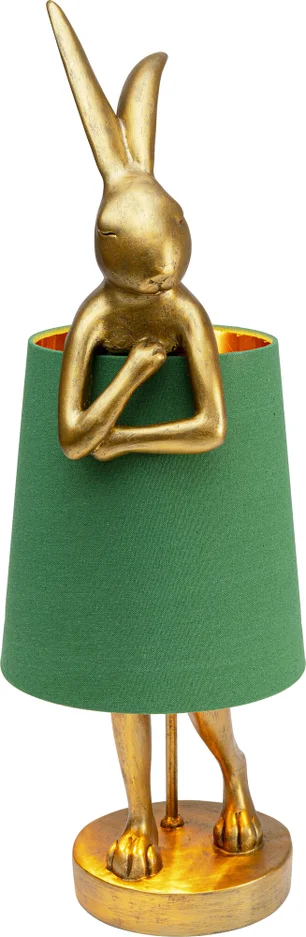 Kare Design Animal Rabbit Bordlampe Grøn Hør Og Guld Polyresin Stål
