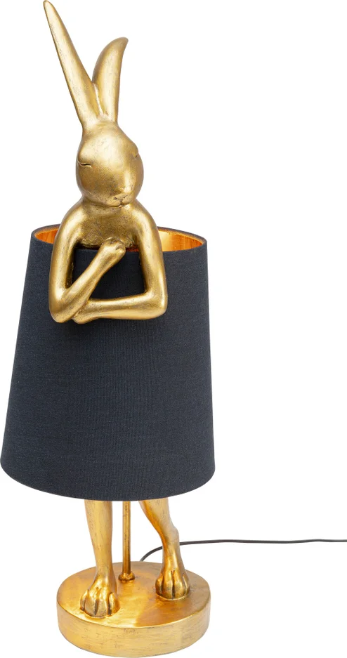 Kare Design Animal Rabbit Bordlampe Sort Hør Og Guld Polyresin Stål