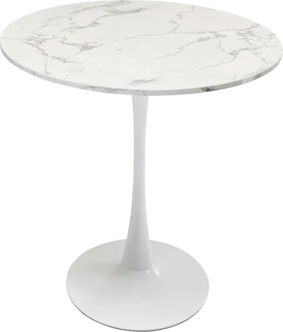 Kare Design Schickeria Spisebord  Rund Hvid Marmorlook Laminat Og Hvid Stål  ø80