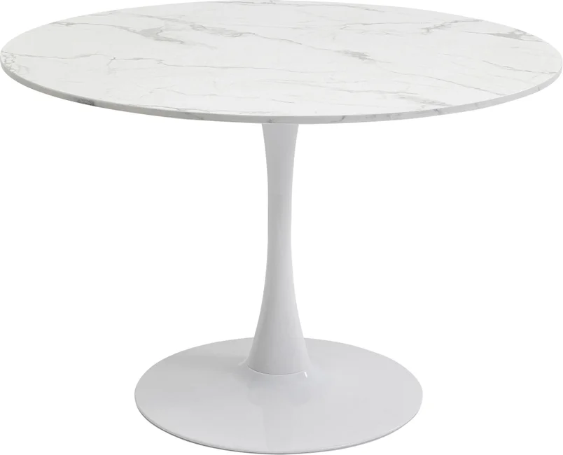 Kare Design Schickeria Spisebord  Rund Hvid Marmorlook Laminat Og Hvid Stål  ø110