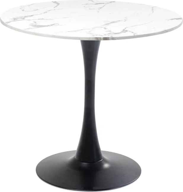Kare Design Schickeria Spisebord  Rund Hvid Marmorlook Laminat Og Sort Stål  ø80