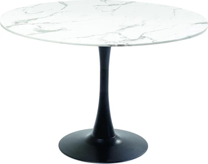 Kare Design Schickeria Spisebord  Rund Hvid Marmorlook Laminat Og Sort Stål  ø110